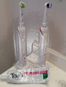 Photo by Senia Owensby Toothbrushes at the ready with my favorite toothpaste.