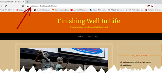The arrow in this screen-shot is pointing to the Not Secure in the address bar of my website